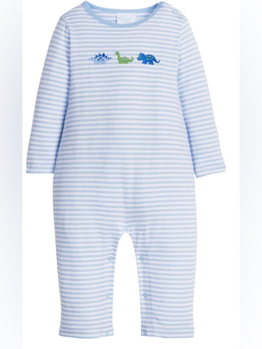 Little English Blue Striped Dino Romper